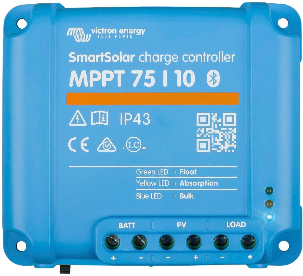 Solarladeregler VICTRON ENERGY "MPPT Victron SmartSolar 75/10", blau, B:10cm H:11,3cm T:4cm, Spannungsregler, Solarladeregler, Leistung maximal in Watt: 145 / 290