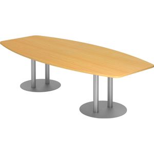 Hammerbacher Konferenztisch KT28S, Tonnenform, 280 x 74 x 85 / 130cm, buche / silber