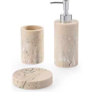 Navaris Badaccessoires-Set Stone, 3-teilig, aus Kunststein, beige