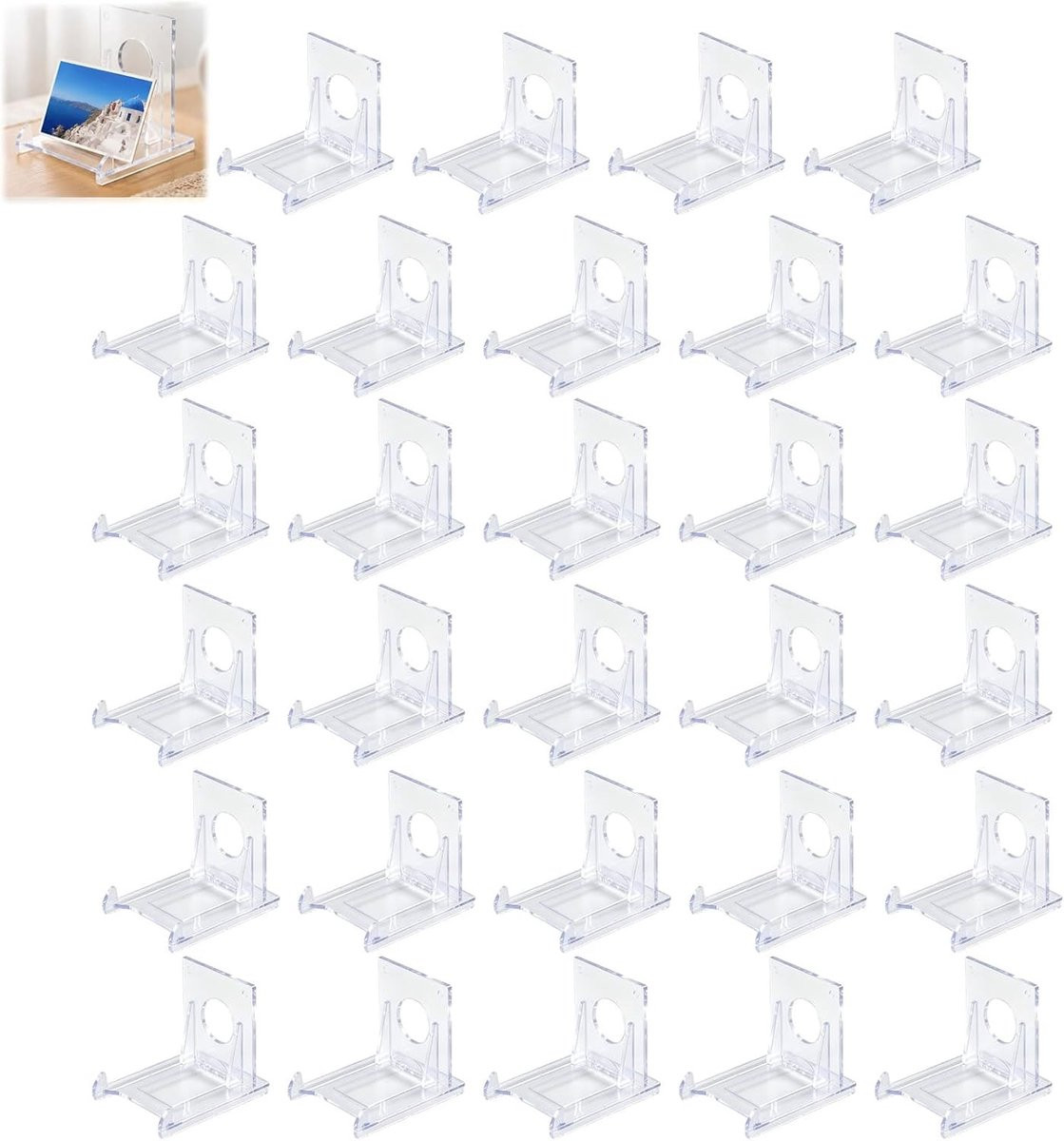 24 Stuks Transparante Acrylaat Kaartstandaard, Verstelbare Mini Houder voor Tentoonstelling en Decoratie