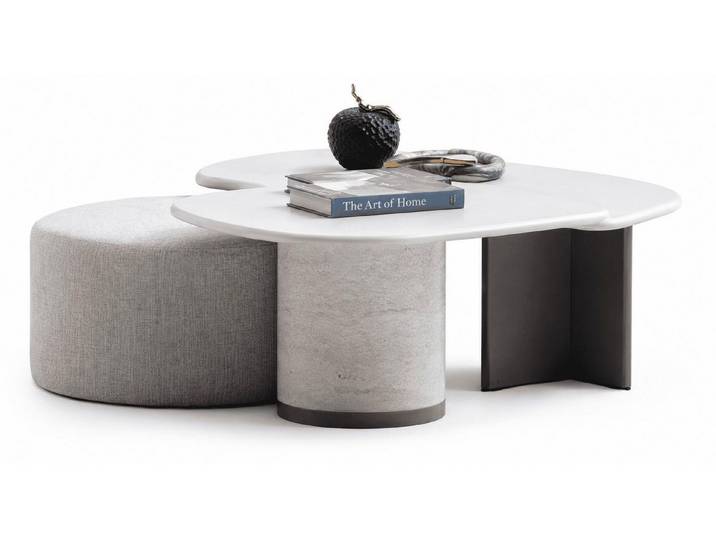 JVmoebel Couchtisch Graues Wohnzimmer-Set Polsterhocker Couchtisch Wohnzimmertisch modern, Made in Europa