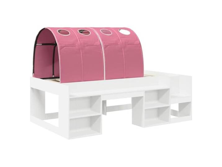 KTHLBRH Bett mit 3 Teilen, Weiß und Rosa Technisches Holz, mit Leiter, platzsparendes Design, Latten im Lieferumfang enthalten