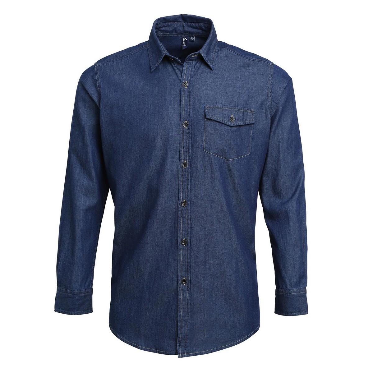 Premier Heren denim jean stijl gestikt overhemd