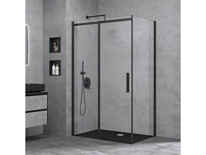 doporro Cabine de Douche Transparent 70x110cm Porte Coulissante Paroi de Douche Rectangulaire en Angle Hauteur 195cm Montage Réversible Ravenna18K Schwarz
