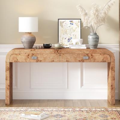 "60""Wooden Entryway Console Table with 2 Large Drawers and Metal Handle"
