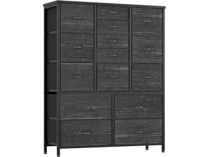 Commode de Chambre en Tissu Avec 15 Tiroir Commode de Rangement Avec Cadre en Métal Pour Chambre Salon Couloir -Gris