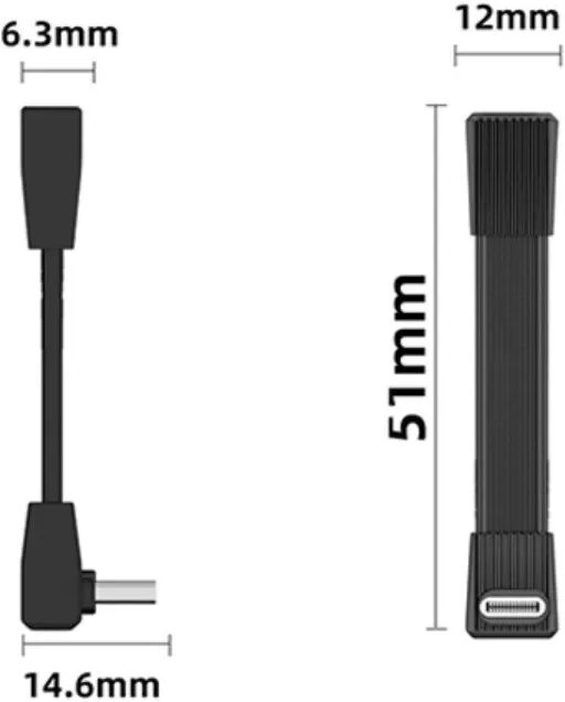 INF Vertikales rechtwinkliges ultra-kurzes tragbares Kabel 240W Vollfunktions-Type-C FPC flach Schwarz Stecker-zu-Buchse 51mm,