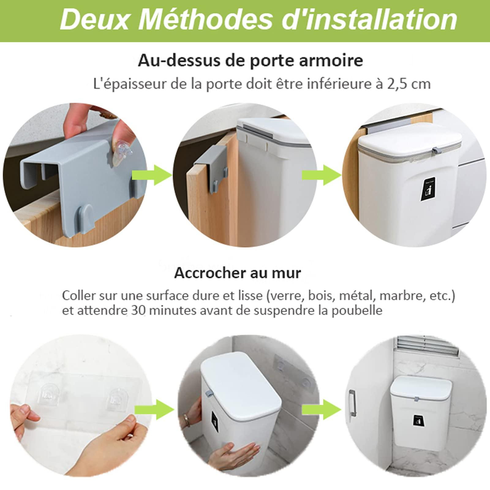 Merkloze hangende prullenbak 9 l, wit, voor de keuken