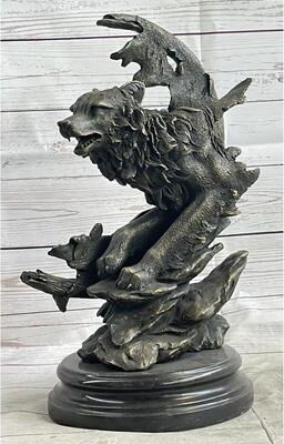 Bronzhaus Abstract Surrealist Wolf Sculpture Statue Bronze Metal On Marble Base Signed Art