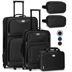 Juskys Trolley Reisekoffer Set Athen 5 teilig - 60 L, 2 Rollen, Weichschale, Handgepäck, Schwarz