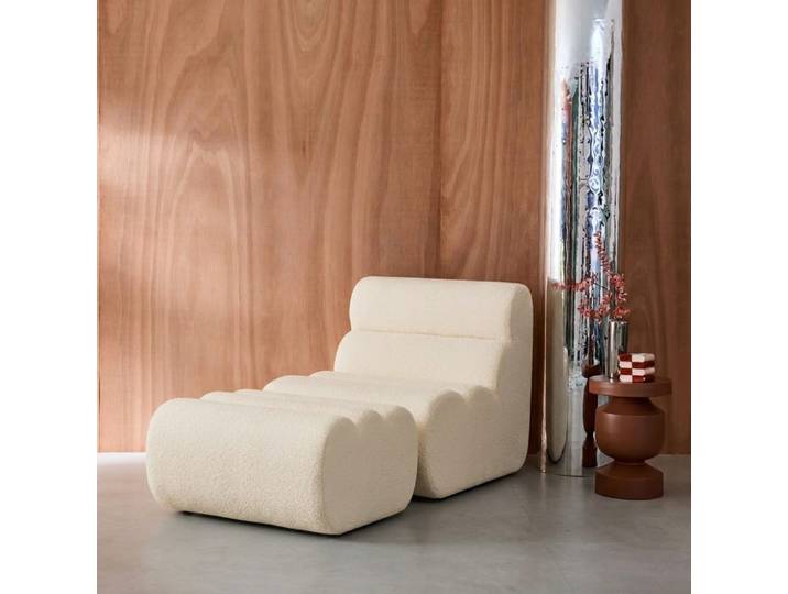 Chauffeuse bouclette texturée 1 place + repose pieds blanc