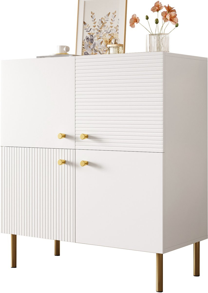Zubaliya Modern Wit Sideboard met Verticale Deurstructuur en Zinklegering Grepen