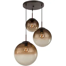 Pendelleuchte Hängelampe Esstischlampe Glas 3 flammig Glaskugel Hängelampe Glaskugel, Metall braun, 3x LED 7W 806Lm warmweiß, DxH 51x120 cm