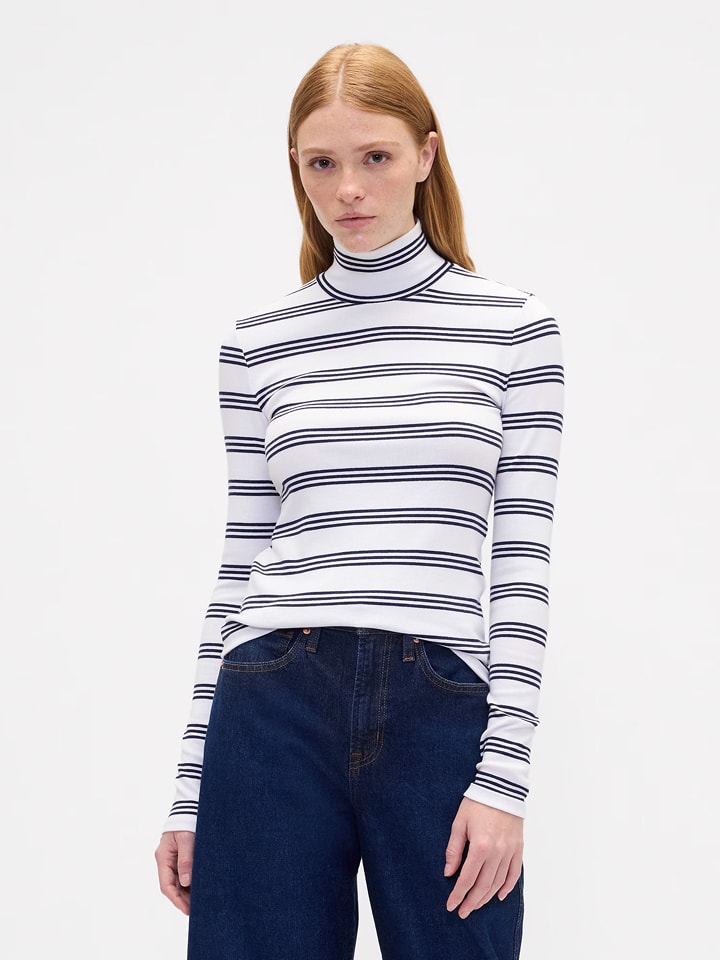 GAP Rollkragenpullover in Weiß/ Schwarz - S