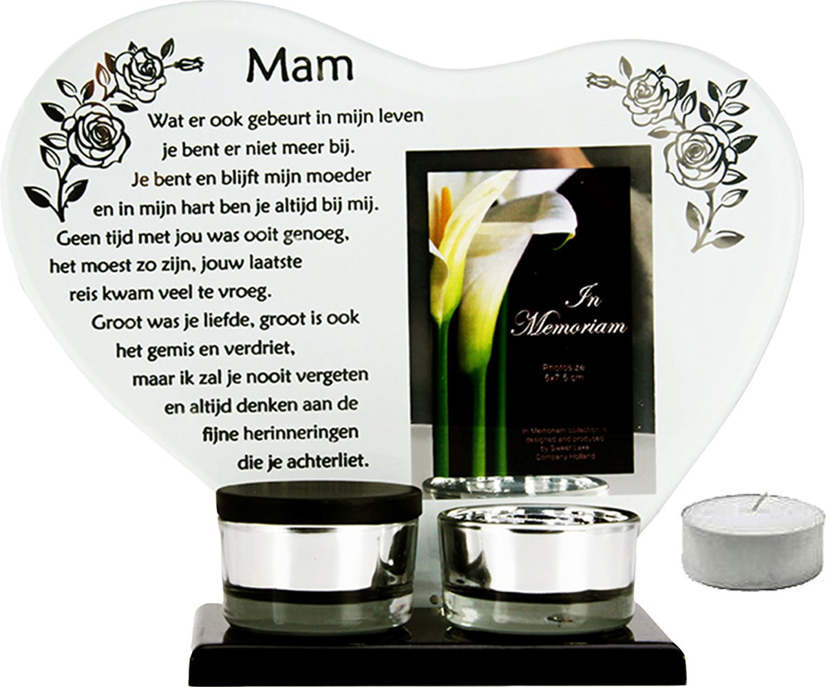 In Memoriam fotolijst met urntje en gedicht voor het herdenken van een overledene