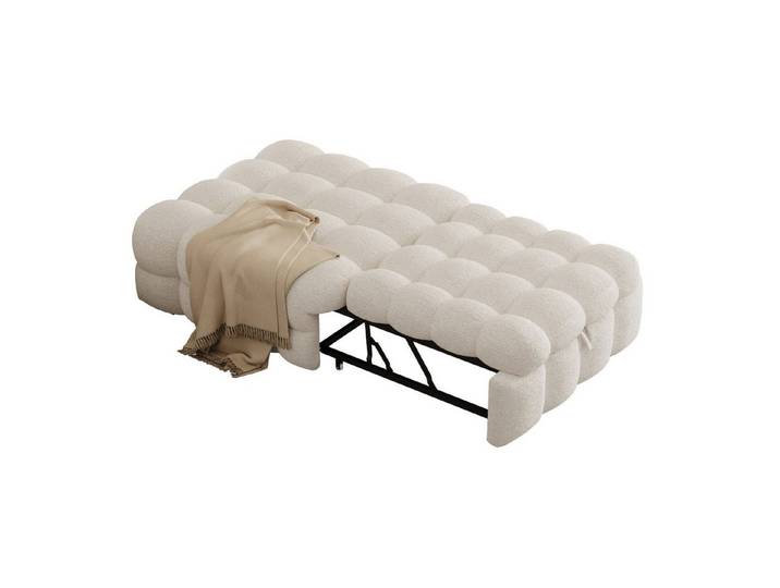 EXTSUD Polsterbett 2-in-1 Fußhocker 183×76 cm – Teddy-Stoff, Ausziehbar, Einzelbett, Puffy-Bett,Teddy-Stoff