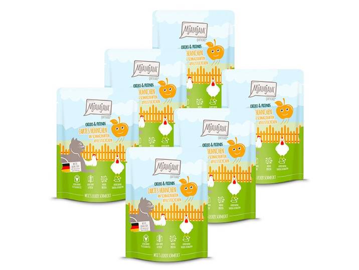 MjAMjAM Quetschie Nourriture humide pour chats Poulet Pomme 300 g x 6