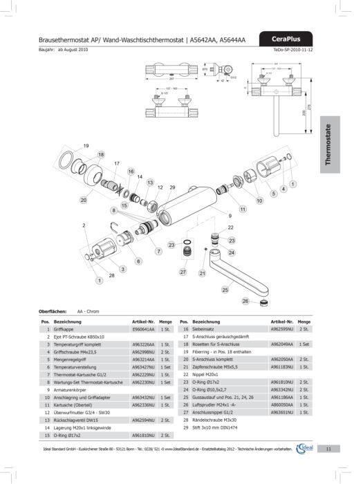 Ideal Standard Therm., A963226AA, A963226AA Chrom