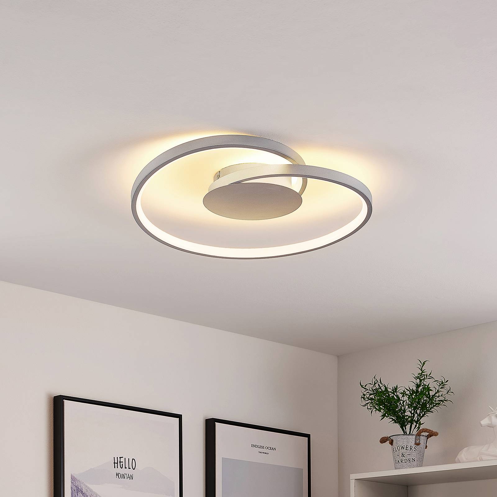 LED Ceiling Light Enesa Lucande, dimmable, Alu / grey / zinc, Bedroom, metal, Modern, Ceiling Light