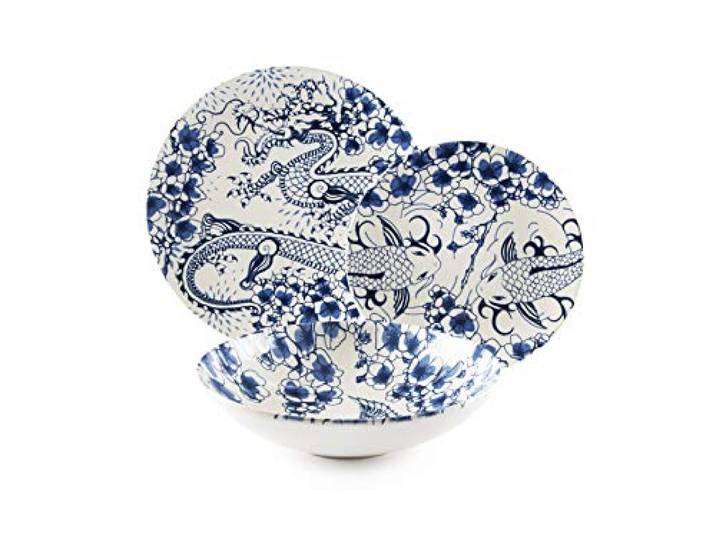 Excelsa Zen Teller-Set, 18-teilig, Keramik, Weiß und Blau