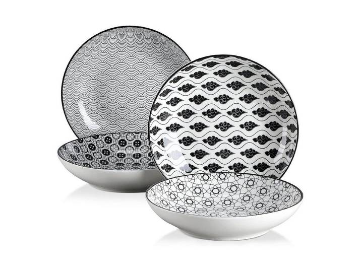LuxusKollektion Suppenteller Suppenteller Porzellan Schwarz + Creme Suppenteller – für 4 Personen