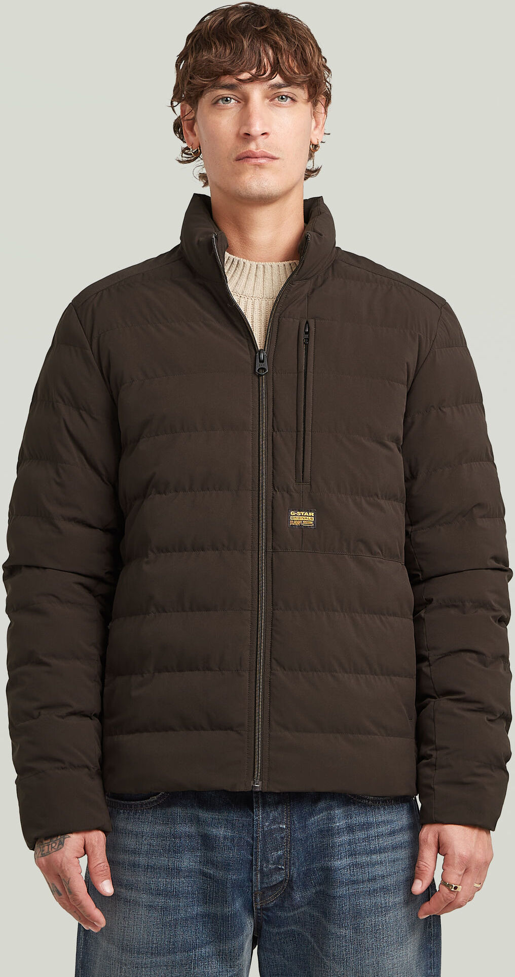 Steppjacke G-STAR "Foundation liner", Herren, Gr. S, braun (ganache), Obermaterial: 100% Polyester, unifarben, regular fit, Jacken Steppjacke, mit Brusttasche ganache S