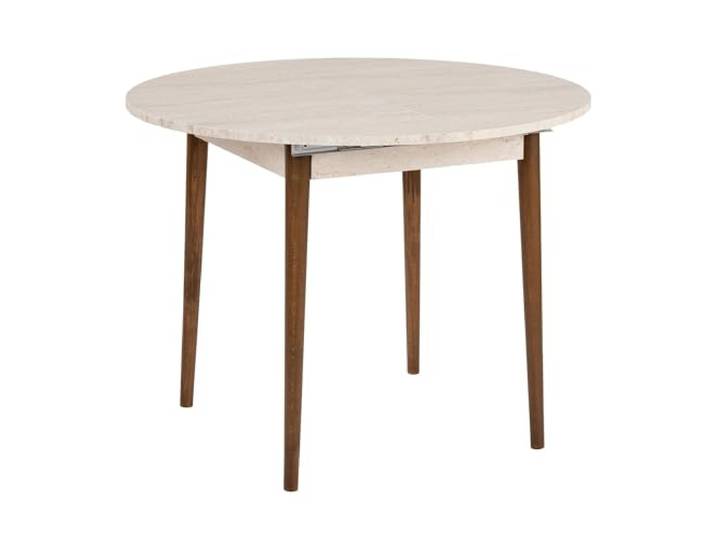 Ausziehbarer Esstisch, 100 cm (offen: 131 cm) 100% melaminbeschichtete Spanplatte, 18 mm Stärke stilvolle Holzbeine, Travertine & Walnuss-Farben perfekt für Moderne skandinavische Zuhause
