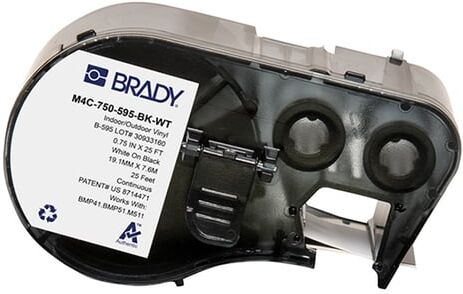 Brady M4C-750-595-BK-WT fita de vinil branco sobre preto 19,05 mm x 7,62 m