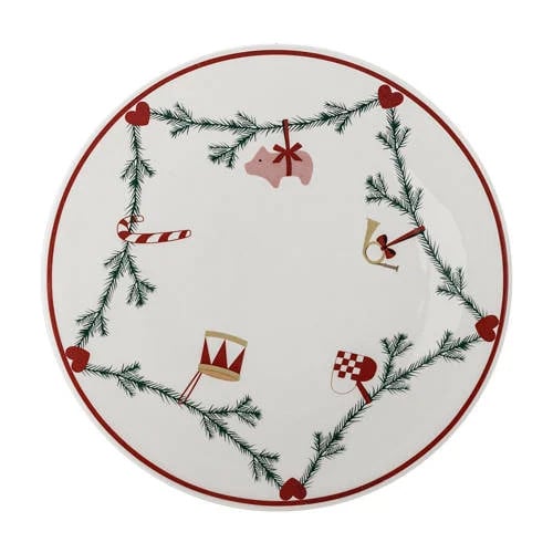 Bloomingville draaibaar serveerplateau Yule rond keramiek beige rood wit