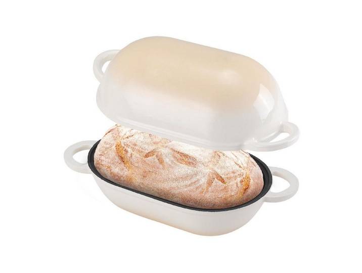 LuxusKollektion Bräter Gusseisen Brotbackform mit Deckel 23cm Weiß Farbverlauf
