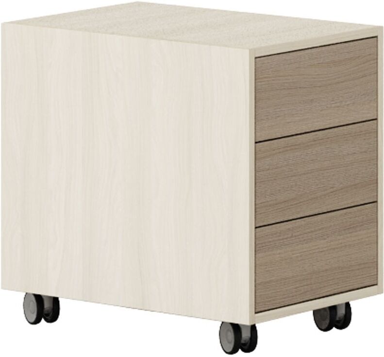 B2B Partner Schreibtischcontainer, Rollcontainer LAYERS, 3 Schubladen, versammelt, 400 x 600 x 575 mm, Eiche natur / Eiche gebeizt