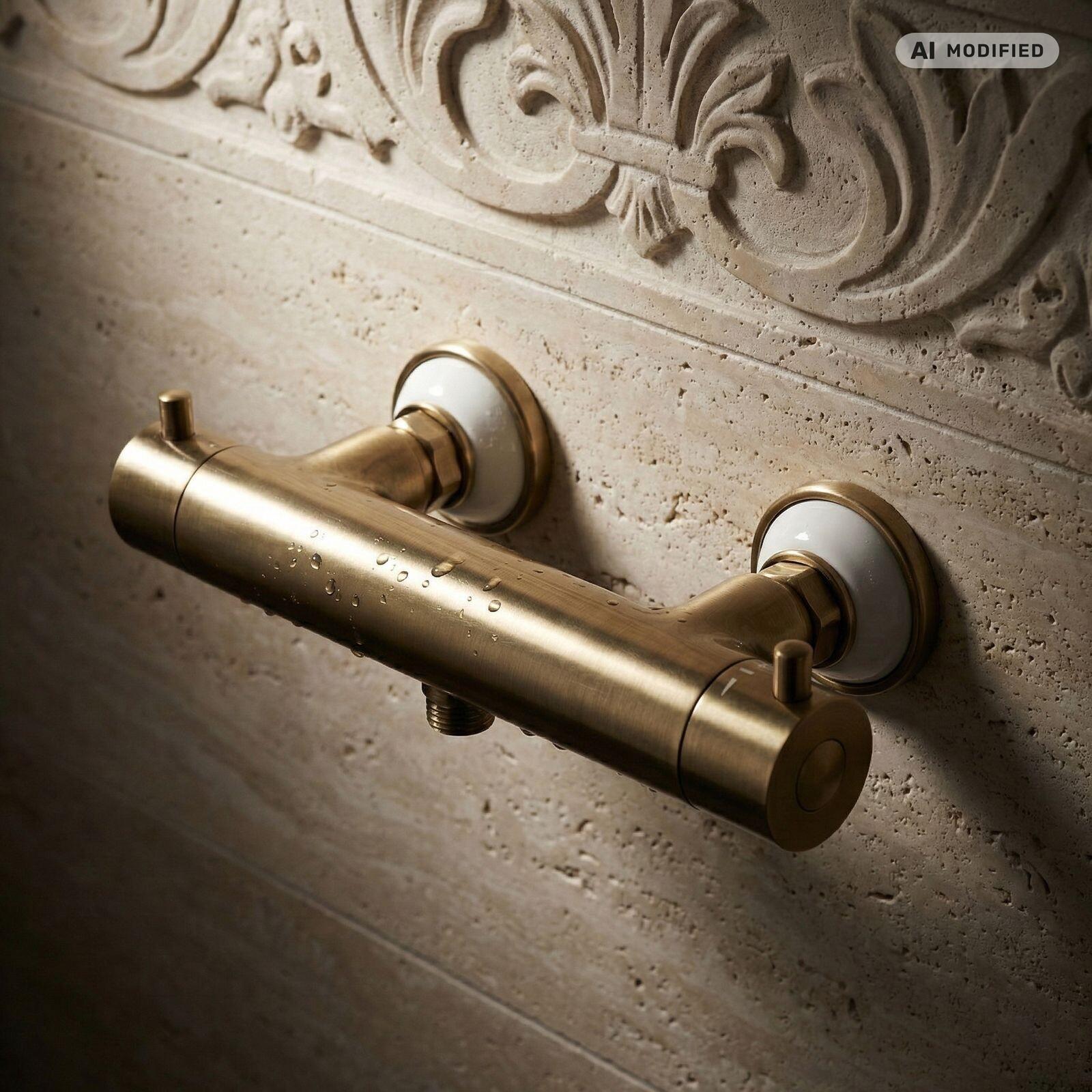 PaulGurkes Dusch-Thermostat Retro mit Keramik Mischbatterie Antike Bronze Messing