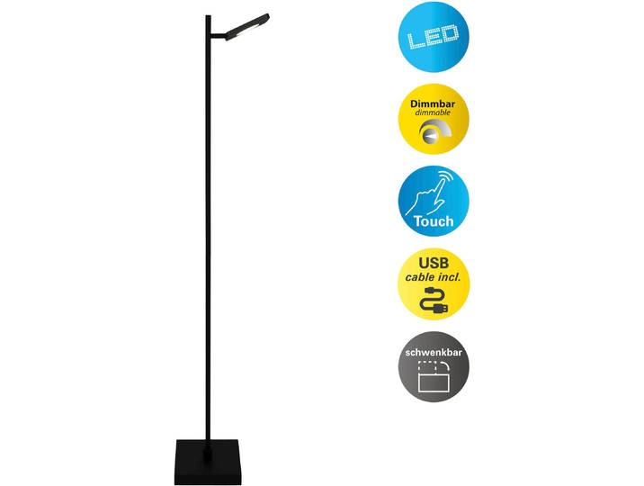 NÄVE LED Stehlampe Lupa , schwarz, 1, H: 135cm, 1 Stk., Leuchten, Akkuleuchte, USB-C Kabel, schwarz, dimmbar(Touch), Schirm drehbar, LED Stehlampe