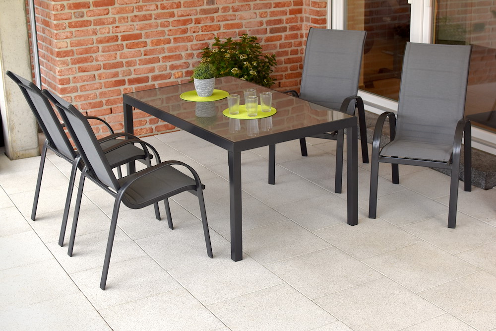 MERXXHANDELS Amalfi Set 5tlg grau 4 Sessel Tisch 150x80cm Alu/Textil 16946441