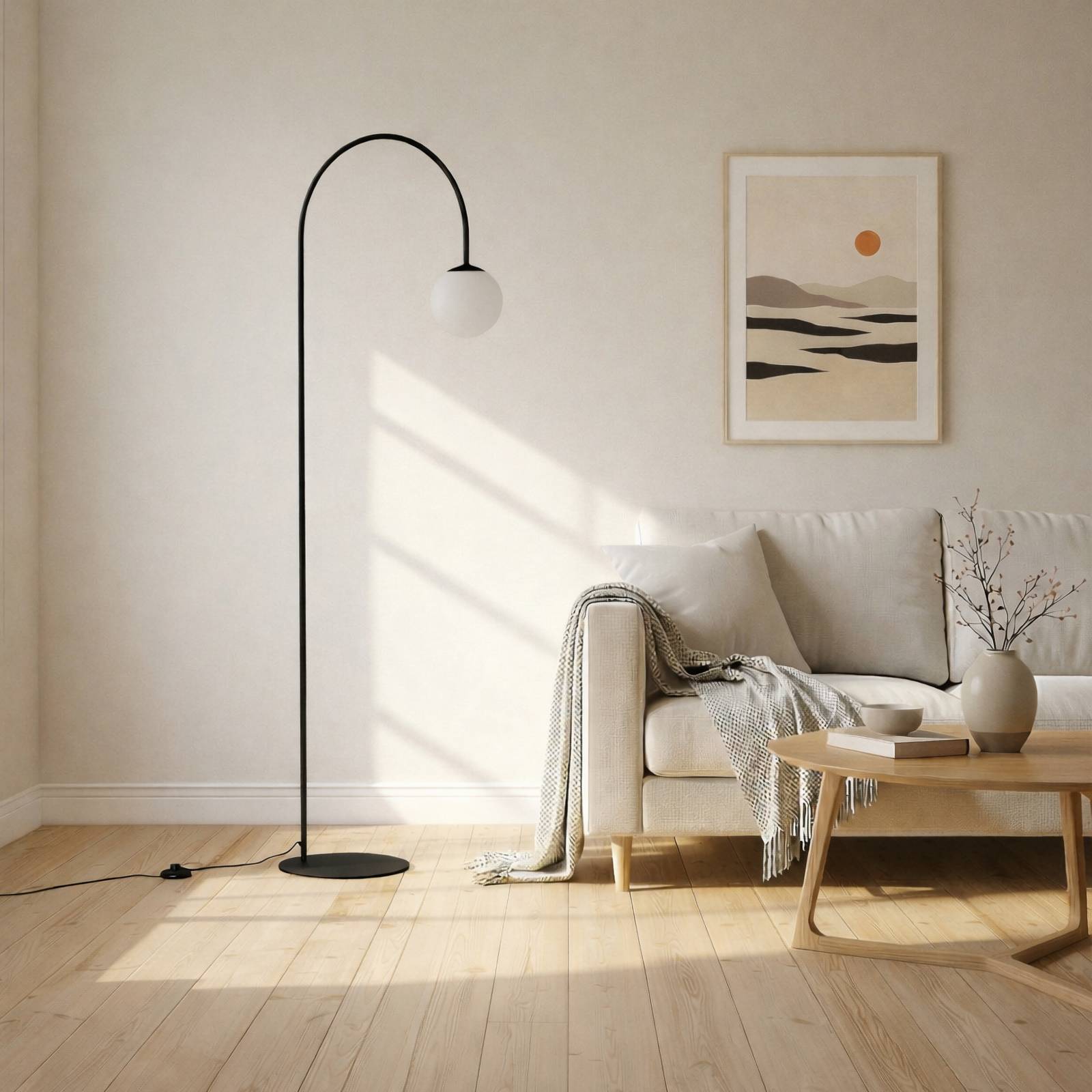 Bogenlampe Nova Domiluce, schwarz, für Wohn- / Esszimmer, Metall, Modern, Stehlampe