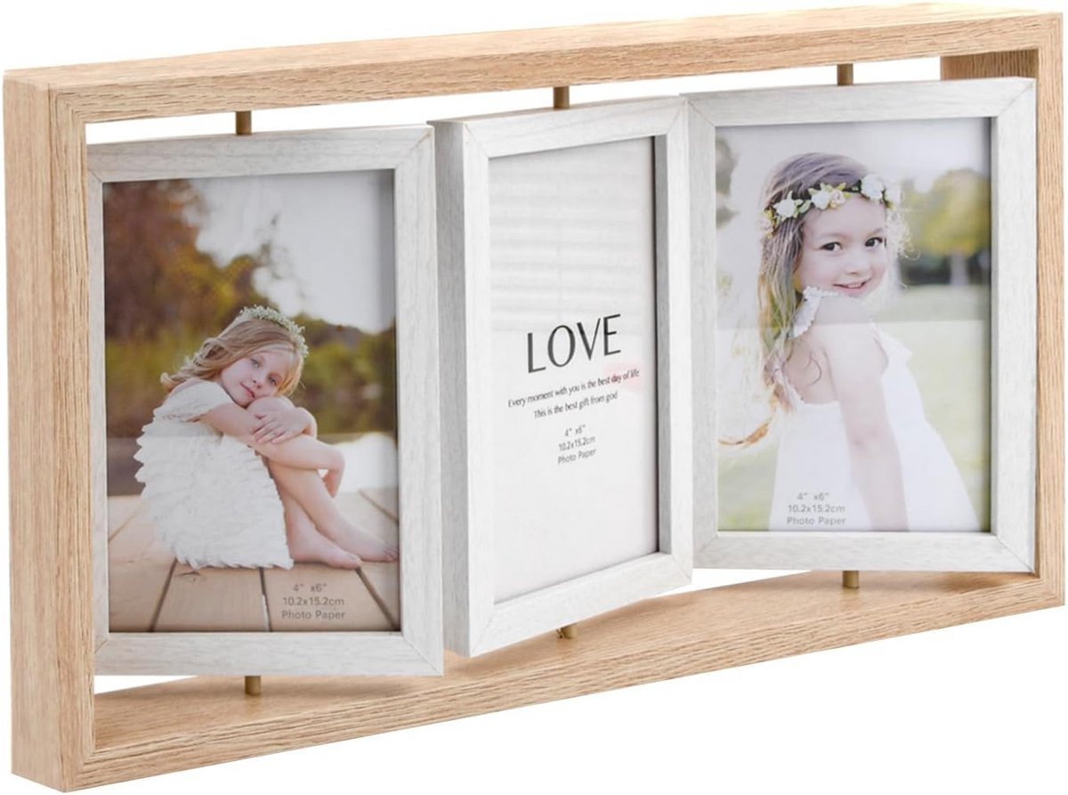 Draaibare houten collage fotolijst voor dubbelzijdig display, Houtkleur, 10x15 cm