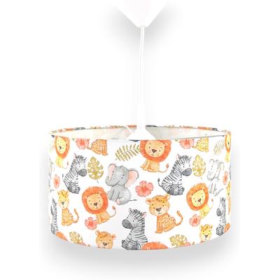 NIERMANN Hängeleuchte "Stoff-Pendelleuchte Motiv "Little Safari", Kinderzimmer, Kinderlampe", bunt (weiß, bunt), 1, Ø 35cm, 1 Stk., Leuchten, Stoffschirm, höhenverstellbare Pendelaufhängung, Made in Germany, Hängeleuchte