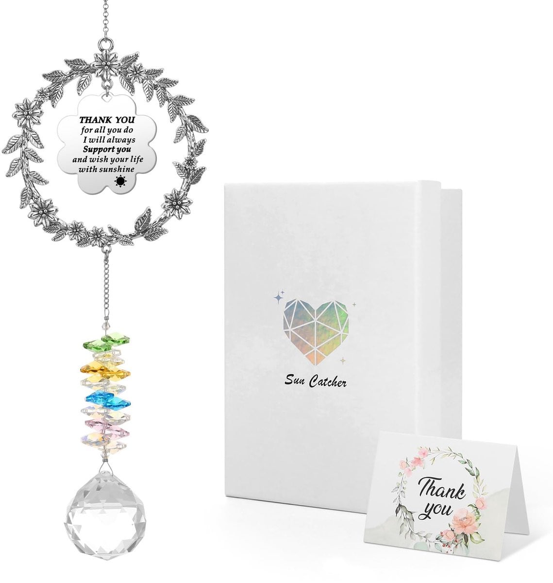 Dailygoods Kristallen Zonnevanger met Gegraveerd Dankjewel-bericht, Hangend Raamornament voor Regenboogeffect