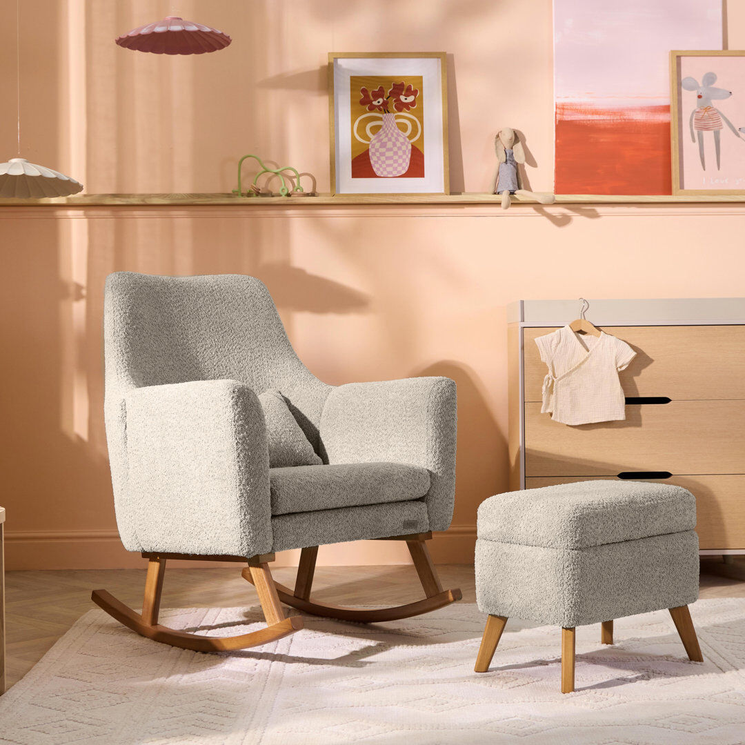 Tutti Bambini Oscar Luxe Rocking Chair & Footstool – Teddy Mushroom 100cm H X 79cm W X 93cm D