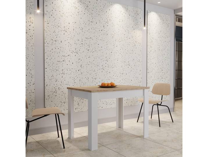 Table de cuisine haaus Zeta\, bois naturel/blanc\, 102 x 69 x 75 cm