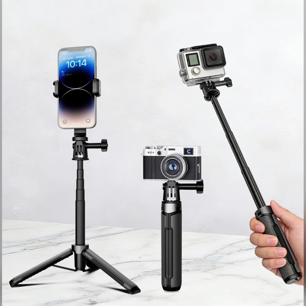 INF Action-Kamera-Selfie-Stick-Stativ, 50 cm, fünfteiliger Teleskopstab für Vlogging