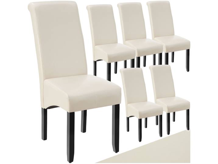 Esszimmerstuhl, ergonomisch, massives Hartholz - creme, 6er Set