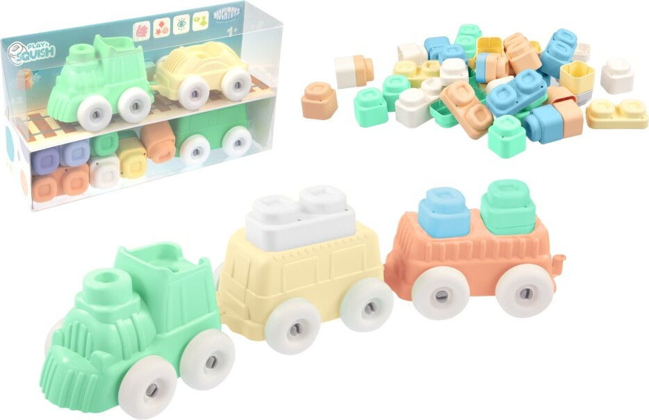 Mochtoys Play&Squish Bouwblokken Trein en Siliconen Blokken, 12 stuks