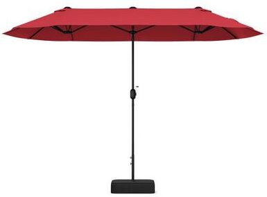 Costway 13 Feet Double-Sided Patio Twin Table Umbrella with Crank Handle-Wine