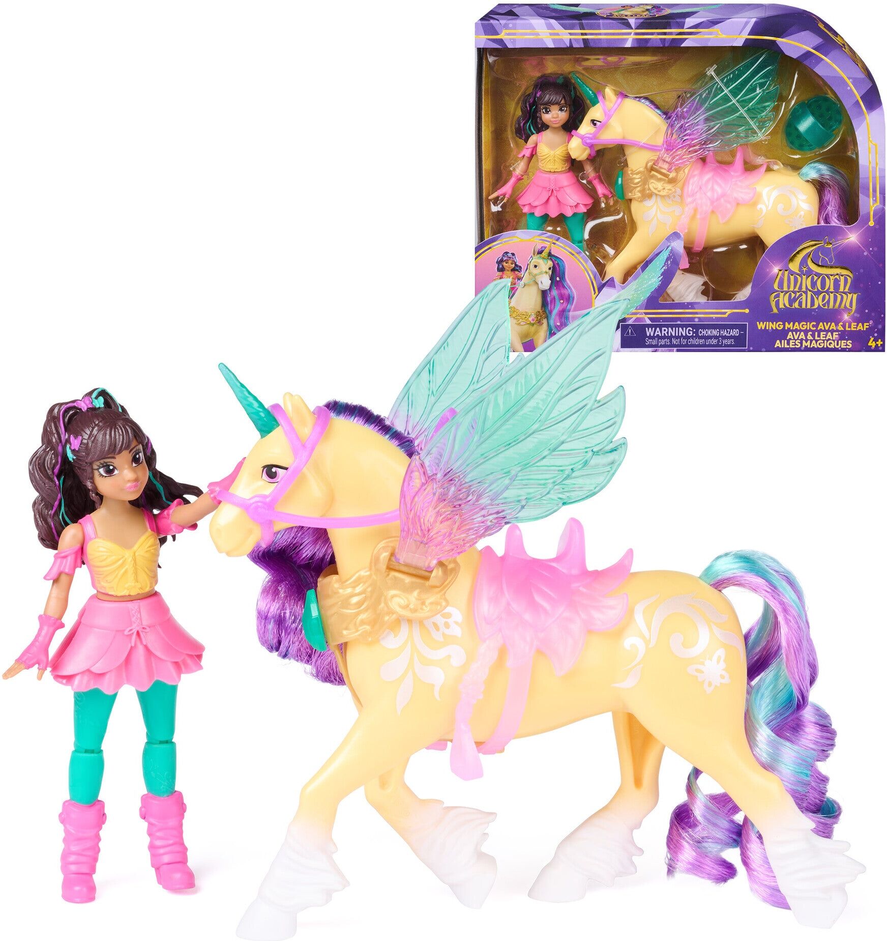 Unicorn Academy Wing Magic Ava ; Leaf Doll and Unicorn Set for Kids - Spin Master - 4.5 in/5 in