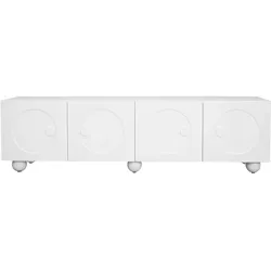 OKWISH TV-Schrank MDF und Holzwerkstoff Weiß 180,5x38x50 cm mit mehrtürigem Stauraum und 3D-Rundrelief-Türen