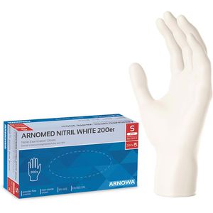 Arnomed Einmalhandschuhe Nitril White, weiß, 200 Stk, Nitril, chemikalienbeständig, lebensmittelecht, Größe S, 200 Stück