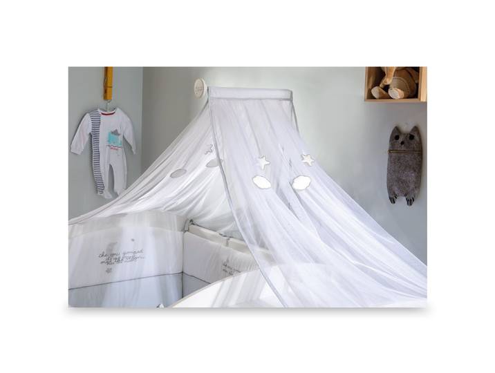 Möbel-Zeit Betthimmel COTTON Moskitonetz mit Wolken inklusive Befestigungsstange (Moskitonetz mit Wolken inklusive Befestigungsstange), für Babybetten mit der Größe 60x120, 70x130, 75x160, 80x180 geeignet