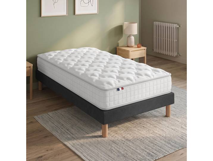 Ensemble Matelas Ressorts Ensachés Spectre + Sommier Tapissier 90 X 200 Sommier Noir