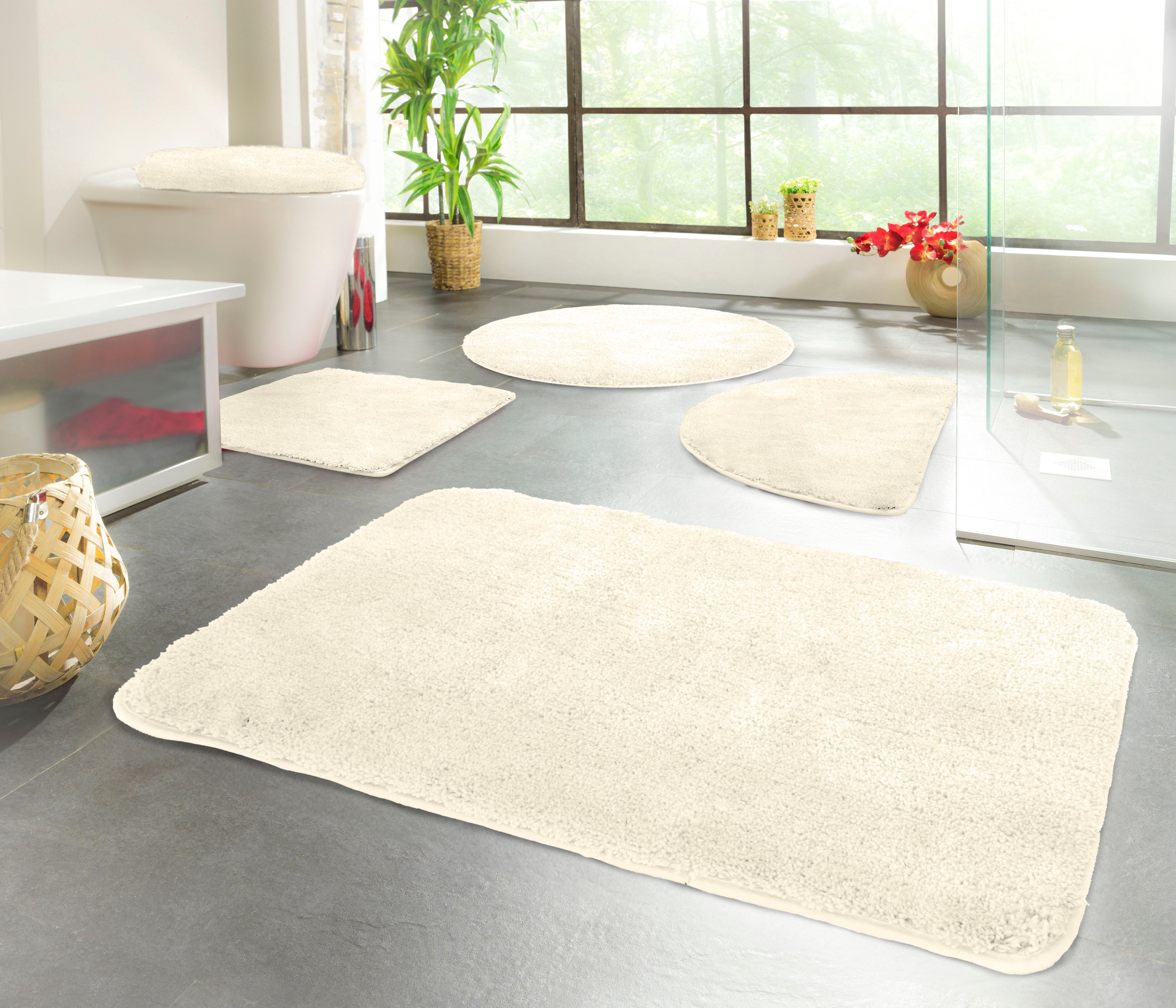 Badematte KINZLER "Chaozhou, Badvorleger, Badezimmer Teppich", beige (natur), H:20mm, Polyester, Badematten, Badematte, Badteppich, Uni Farben, weich, als rechteckig, rund & Set erhältlich natur 2er-Set rechteckig 50x80cm / rechteckig 60x100cm